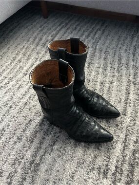 Vintage Cowboy Boots Black Pointed Toe Ostrich